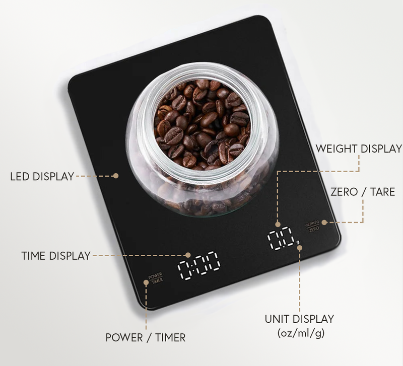 Digital Coffee Scale with Timer and LED Screen