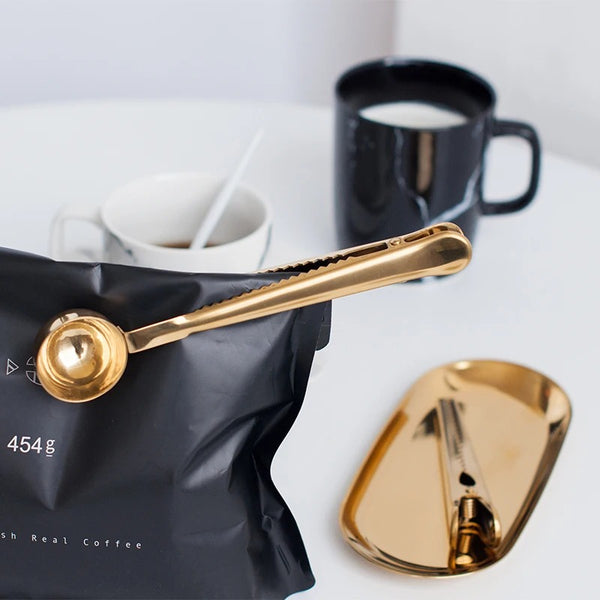 Coffee Bag Clip with Built-In Scoop